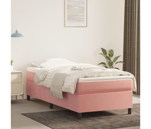 Cama box spring con colchón terciopelo rosa 90x190 cm