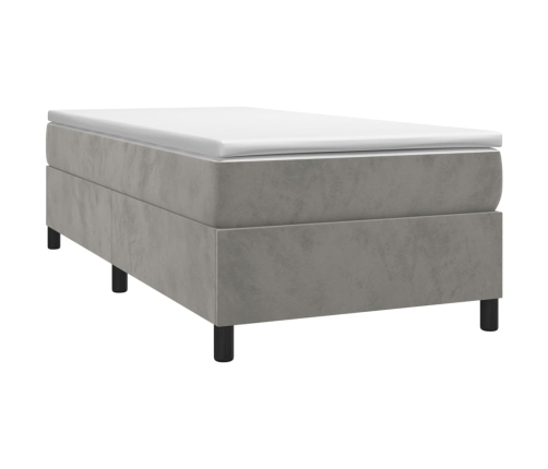 Cama box spring con colchón terciopelo gris claro 90x190 cm