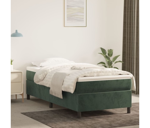 Cama box spring con colchón terciopelo verde oscuro 90x200 cm