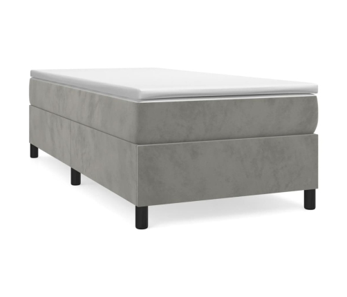 Cama box spring con colchón terciopelo gris claro 100x200 cm