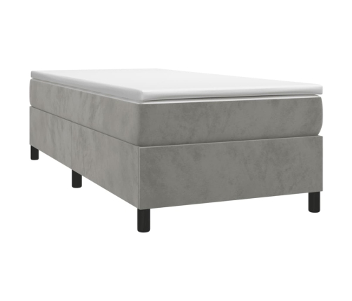 Cama box spring con colchón terciopelo gris claro 100x200 cm