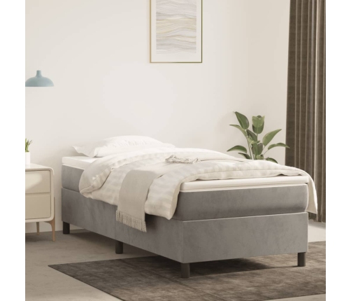 Cama box spring con colchón terciopelo gris claro 100x200 cm