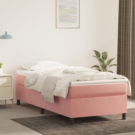 Cama box spring con colchón terciopelo rosa 100x200 cm