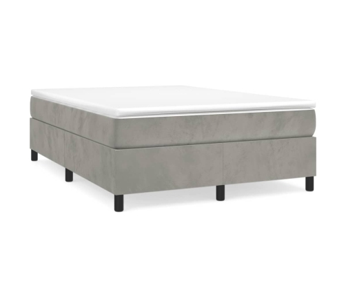 Cama box spring con colchón terciopelo gris claro 140x190 cm