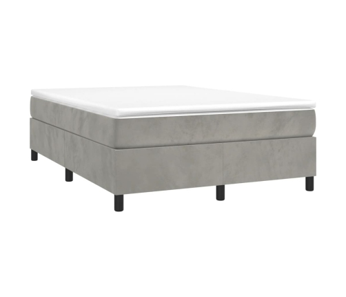 Cama box spring con colchón terciopelo gris claro 140x190 cm