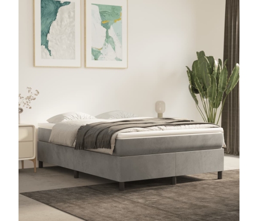 Cama box spring con colchón terciopelo gris claro 140x190 cm