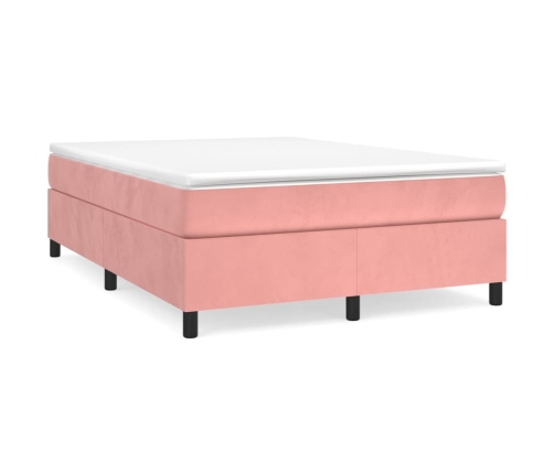 Cama box spring con colchón terciopelo rosa 140x190 cm