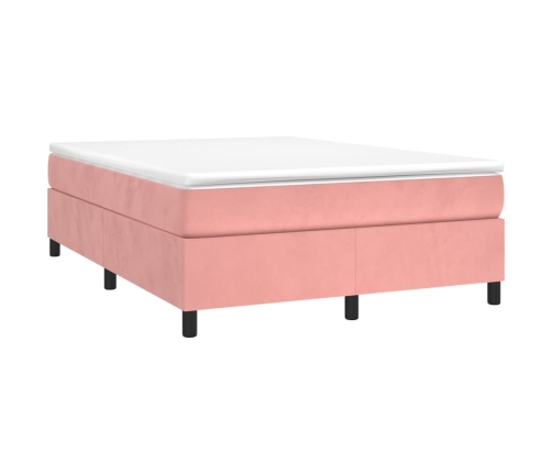 Cama box spring con colchón terciopelo rosa 140x190 cm