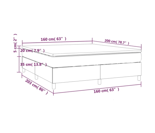 Cama box spring con colchón terciopelo gris oscuro 160x200 cm