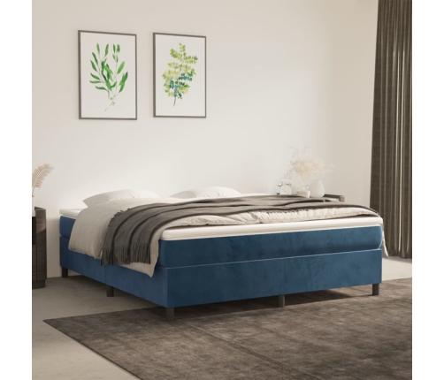 Cama box spring con colchón terciopelo azul oscuro 160x200 cm