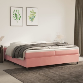 Cama box spring con colchón terciopelo rosa 200x200 cm