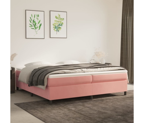 Cama box spring con colchón terciopelo rosa 200x200 cm