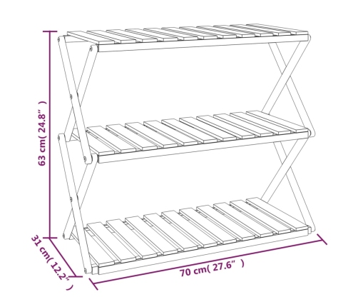 Estantería plegable 3 alturas madera acacia marrón 70x31x63 cm