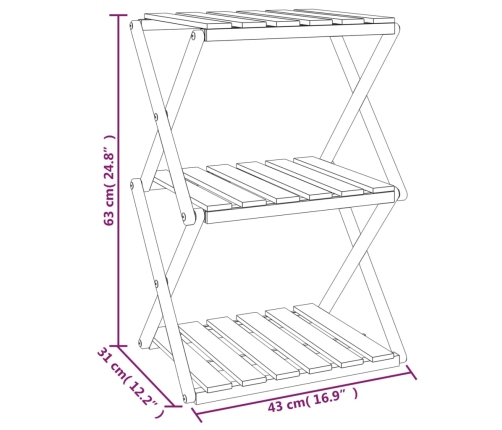 vidaXL Estantería plegable 3 alturas madera acacia marrón 43x31x63 cm