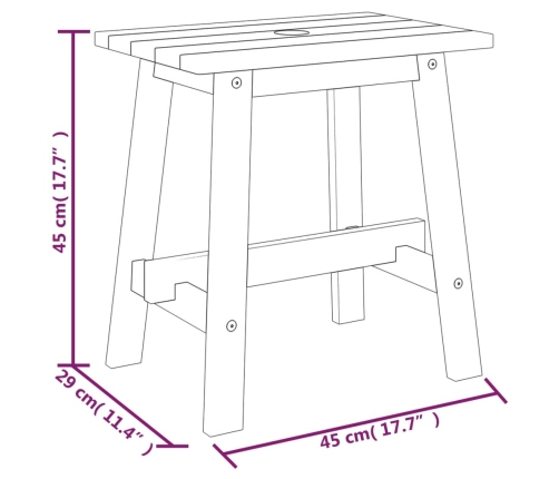 Taburete rectangular madera maciza de acacia 45x29x45 cm