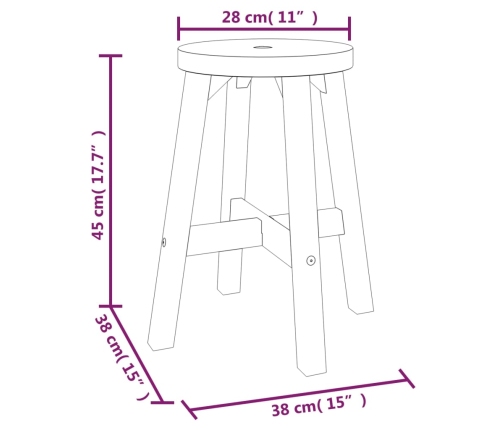 Taburete redondo madera maciza de acacia marrón 38x38x45 cm