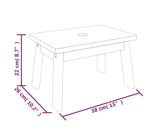 Taburete de madera maciza de acacia 38x26x22 cm