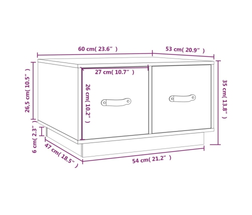 Mesa de centro de madera maciza de pino 60x53x35 cm