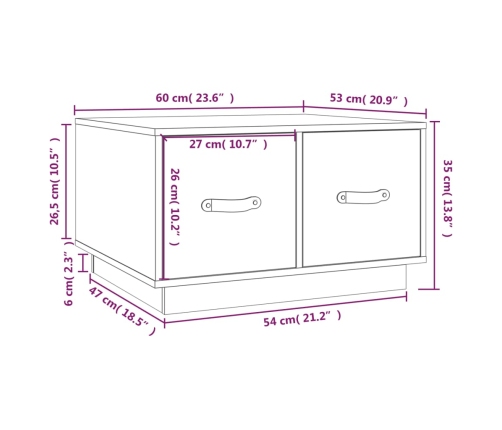 vidaXL Mesa de centro de madera maciza de pino gris 60x53x35 cm