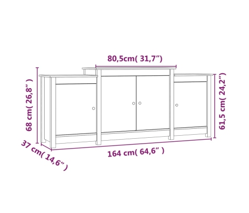 Aparador de madera maciza de pino 164x37x68 cm