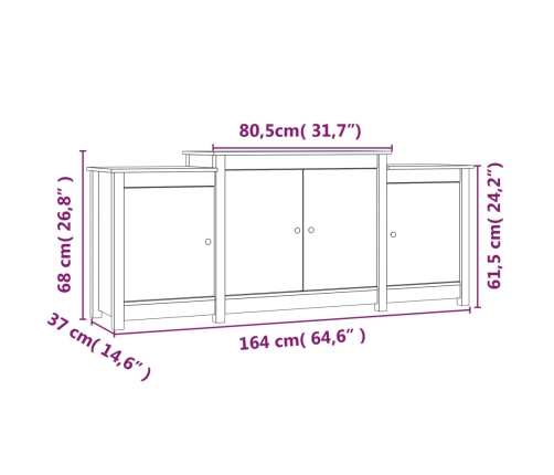 Aparador de madera maciza de pino blanco 164x37x68 cm