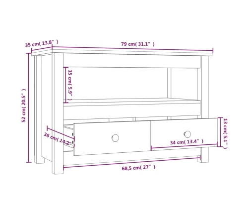 vidaXL Mueble de TV de madera maciza de pino 79x35x52 cm