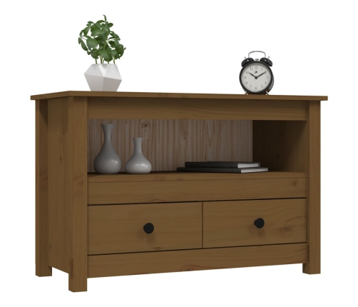 Mueble de TV madera maciza de pino marrón miel 79x35x52 cm