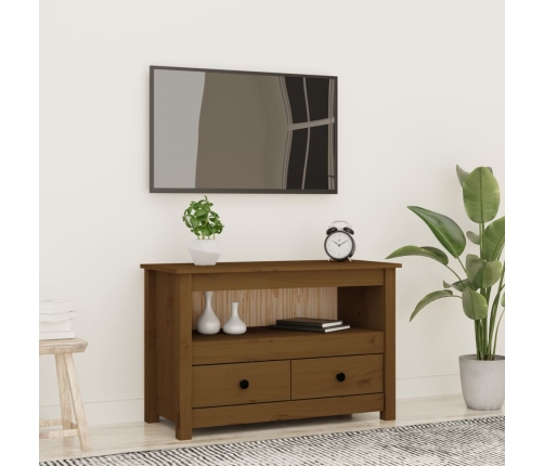 Mueble de TV madera maciza de pino marrón miel 79x35x52 cm