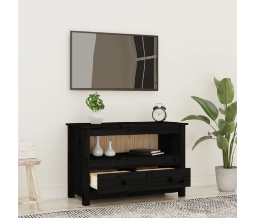 Mueble de TV de madera maciza de pino negro 79x35x52 cm