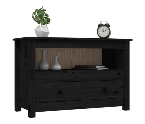 Mueble de TV de madera maciza de pino negro 79x35x52 cm