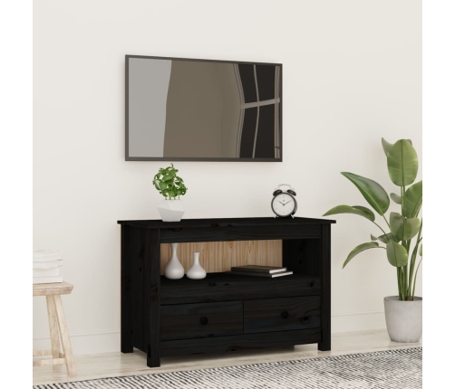 Mueble de TV de madera maciza de pino negro 79x35x52 cm