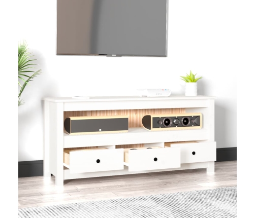 Mueble para TV de madera maciza de pino blanco 114x35x52 cm