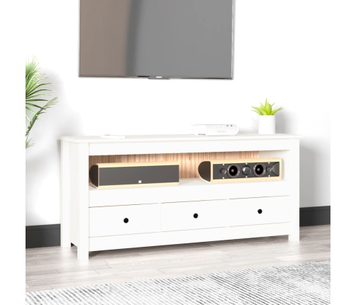 Mueble para TV de madera maciza de pino blanco 114x35x52 cm