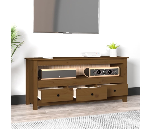 Mueble de TV madera maciza de pino marrón miel 114x35x52 cm