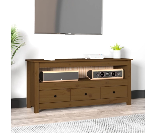 Mueble de TV madera maciza de pino marrón miel 114x35x52 cm