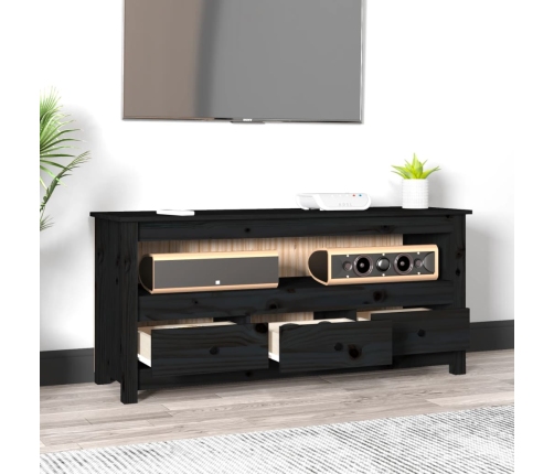 Mueble de TV de madera maciza de pino negro 114x35x52 cm