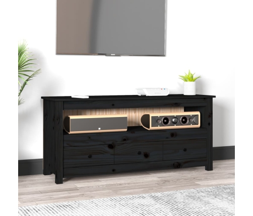 Mueble de TV de madera maciza de pino negro 114x35x52 cm