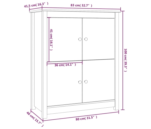 Aparador de madera maciza de pino 83x41,5x100 cm