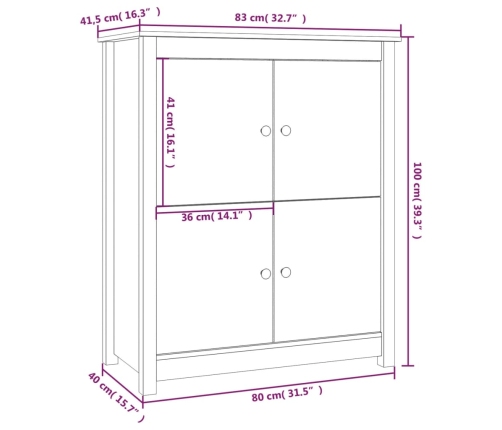 Aparador de madera maciza de pino blanco 83x41,5x100 cm