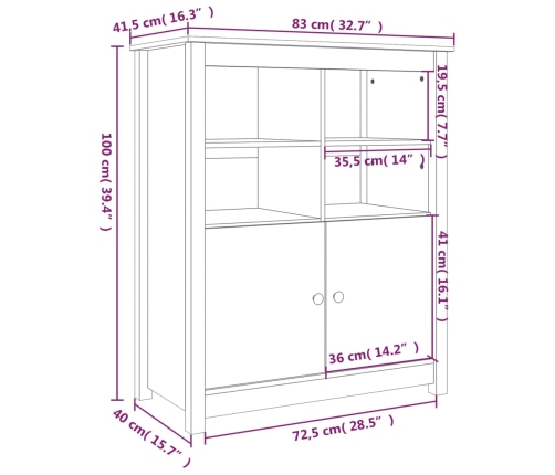 Aparador de madera maciza de pino 83x41,5x100 cm