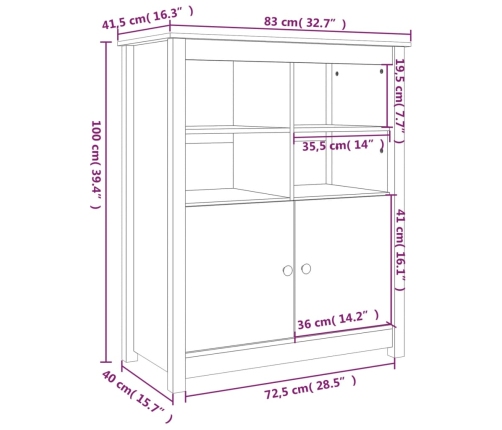 Aparador de madera maciza de pino marrón miel 83x41,5x100 cm