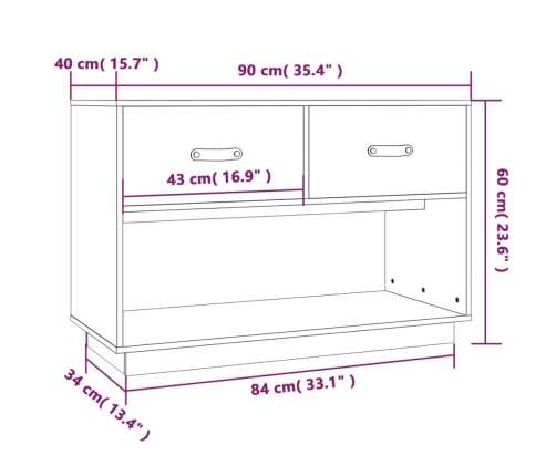 Mueble de TV de madera maciza de pino 90x40x60 cm