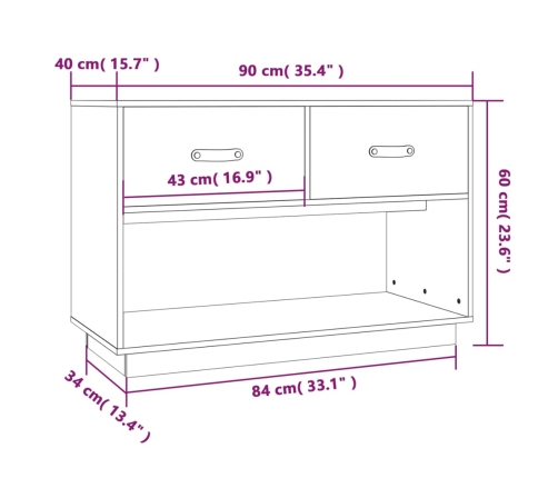 Mueble para TV madera maciza de pino blanco 90x40x60 cm