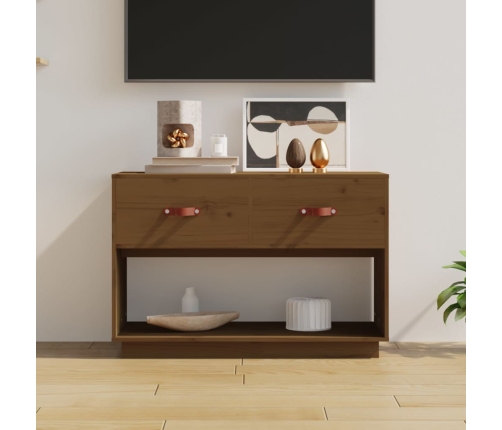 Mueble de TV madera maciza de pino marrón miel 90x40x60 cm