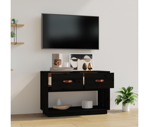 vidaXL Mueble de TV madera maciza de pino negro 90x40x60 cm