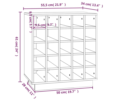 Botellero de madera maciza de pino 55,5x34x61 cm