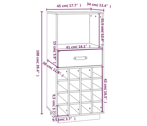 Botellero de madera maciza de pino 45x34x100 cm