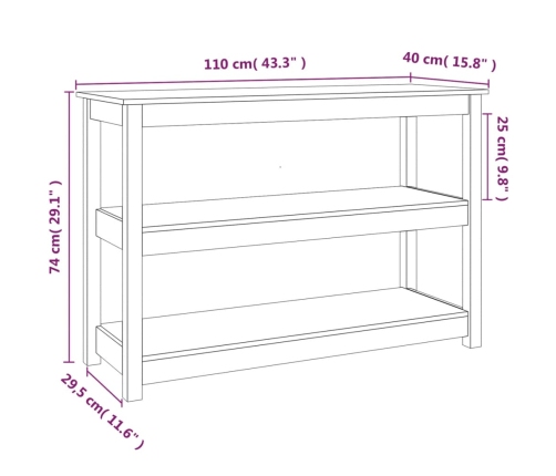 Mesa consola madera maciza de pino 110x40x74 cm