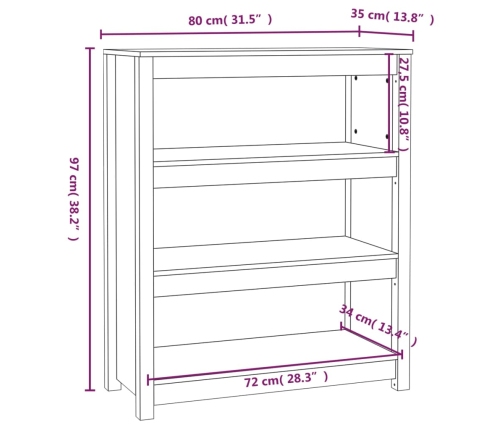 Estantería madera maciza de pino 80x35x68 cm