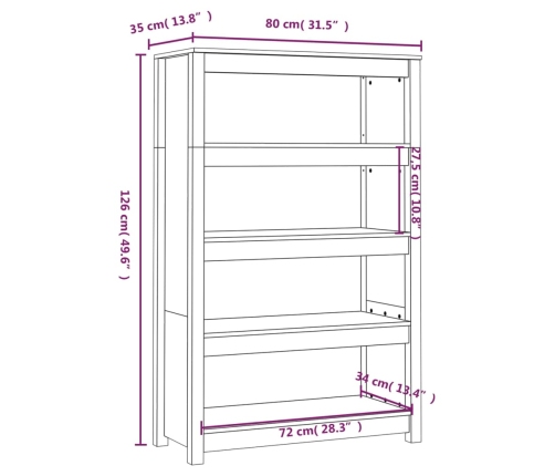 Estantería madera maciza de pino 80x35x126 cm